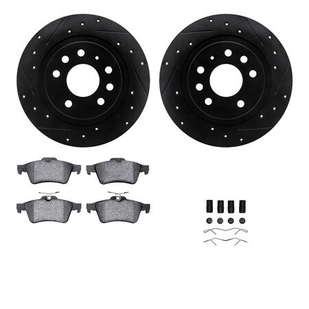 Rear - Dynamic Friction Company Brake Rotors - Drill/Slot - Black with Ceramic Brake Pads and Hardware Kit 8312-65020